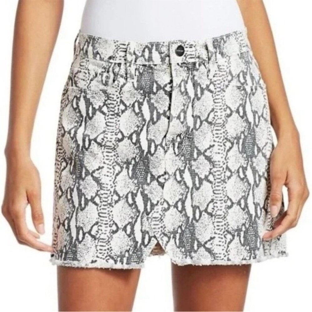FRAME Le Mini Python Print Denim Mini Skirt Grey/Black/White, Size 26 NWOT